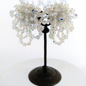 Crystal Earrings Loop Design Austrian Crystal diamonds Aura Borealis Clip On